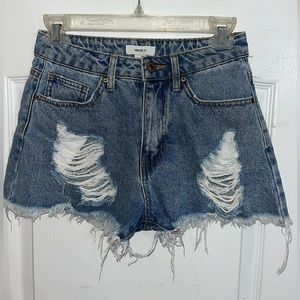 Forever21 High Rise Distressed Medium Wash Denim Shorts — 24